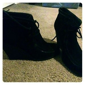 Suede lace up wedge booties